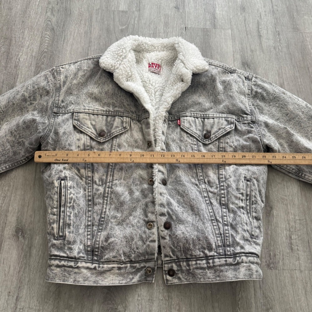 Levis Vintage Sherpa Lined Denim Trucker Jacket Grey Acid Wash Made in USA XL - Picture 5 of 8